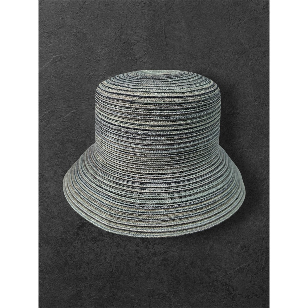 NWT Eddie Bauer Sun Hat Womens S/M Blue Packable Striped Woven Straw Travel